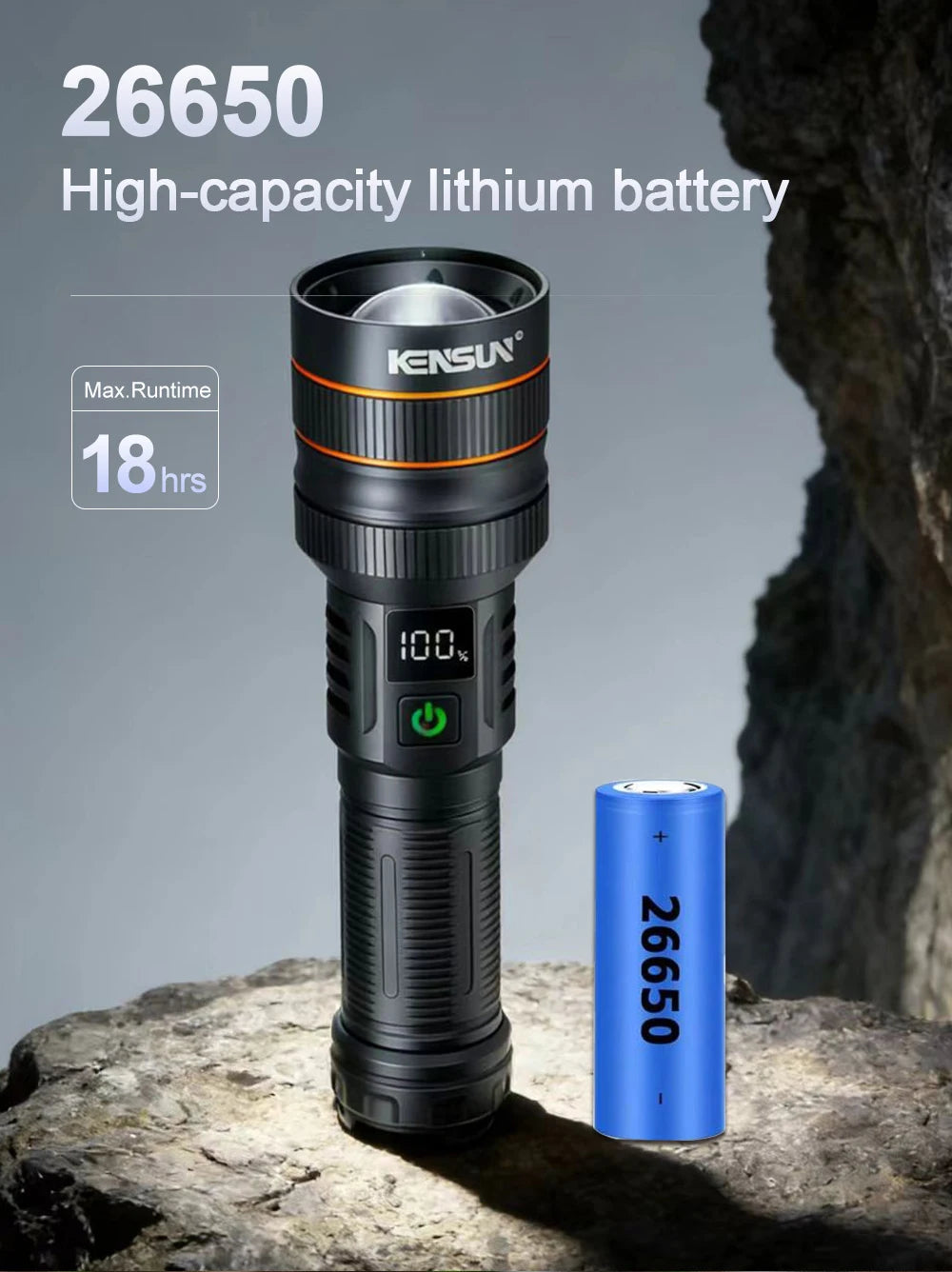 Most Powerful Long Shot LED Flashlight Zoomable Camping Torch Built-in 26650 Battery High Power Tactical Lantern for Outdoors