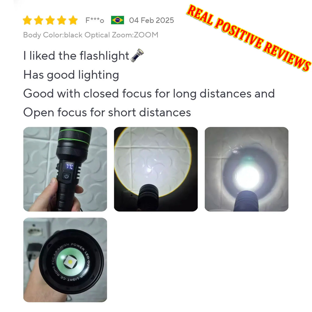 Most Powerful Long Shot LED Flashlight Zoomable Camping Torch Built-in 26650 Battery High Power Tactical Lantern for Outdoors