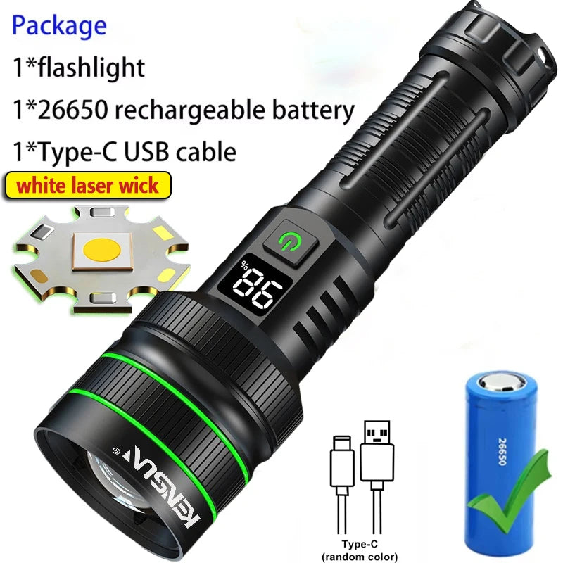 Most Powerful Long Shot LED Flashlight Zoomable Camping Torch Built-in 26650 Battery High Power Tactical Lantern for Outdoors