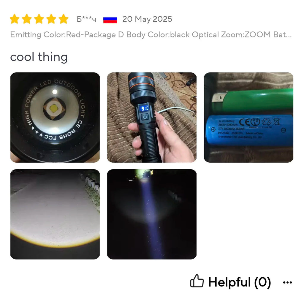 Most Powerful Long Shot LED Flashlight Zoomable Camping Torch Built-in 26650 Battery High Power Tactical Lantern for Outdoors