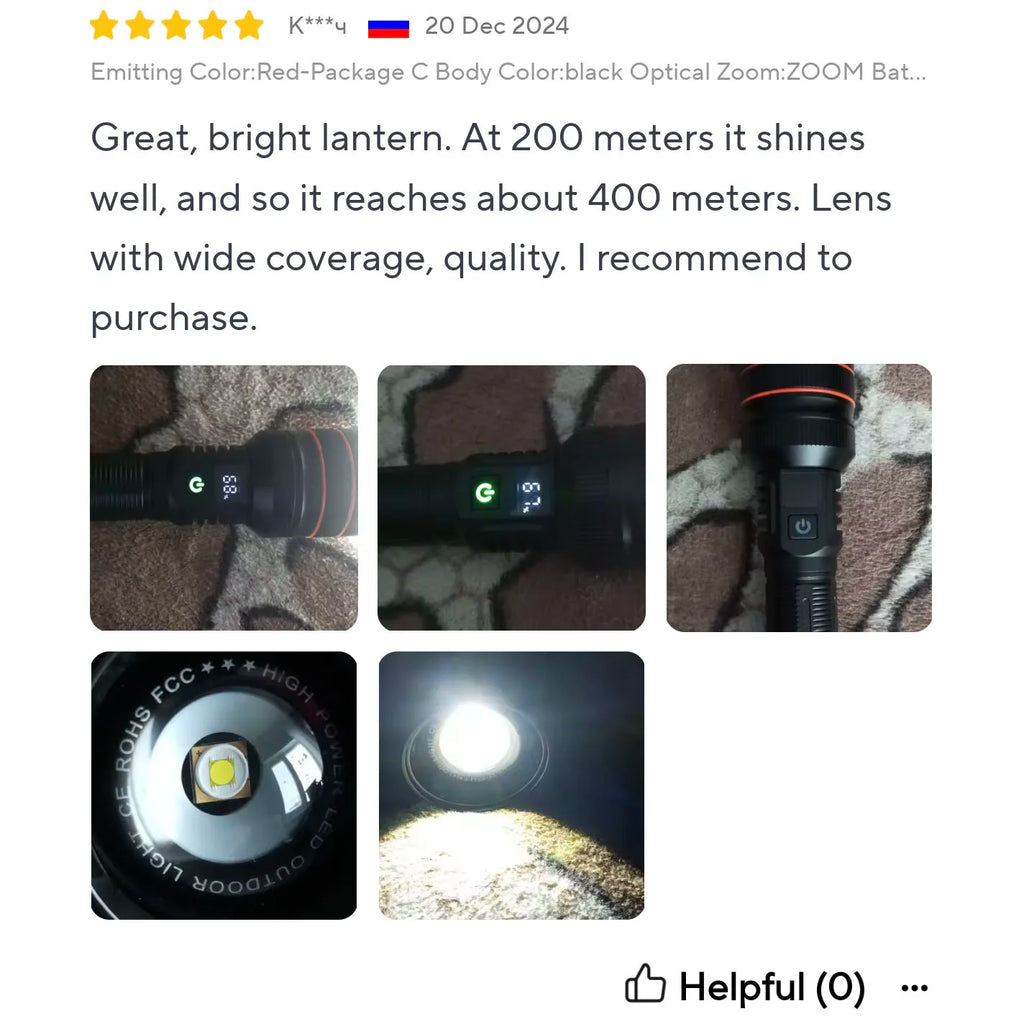 Most Powerful Long Shot LED Flashlight Zoomable Camping Torch Built-in 26650 Battery High Power Tactical Lantern for Outdoors