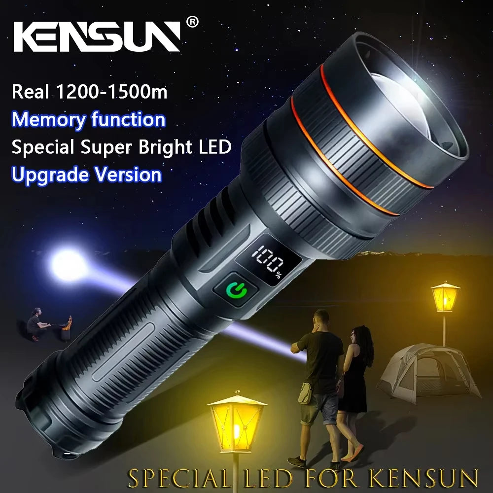 Most Powerful Long Shot LED Flashlight Zoomable Camping Torch Built-in 26650 Battery High Power Tactical Lantern for Outdoors