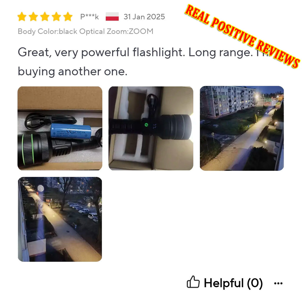Most Powerful Long Shot LED Flashlight Zoomable Camping Torch Built-in 26650 Battery High Power Tactical Lantern for Outdoors
