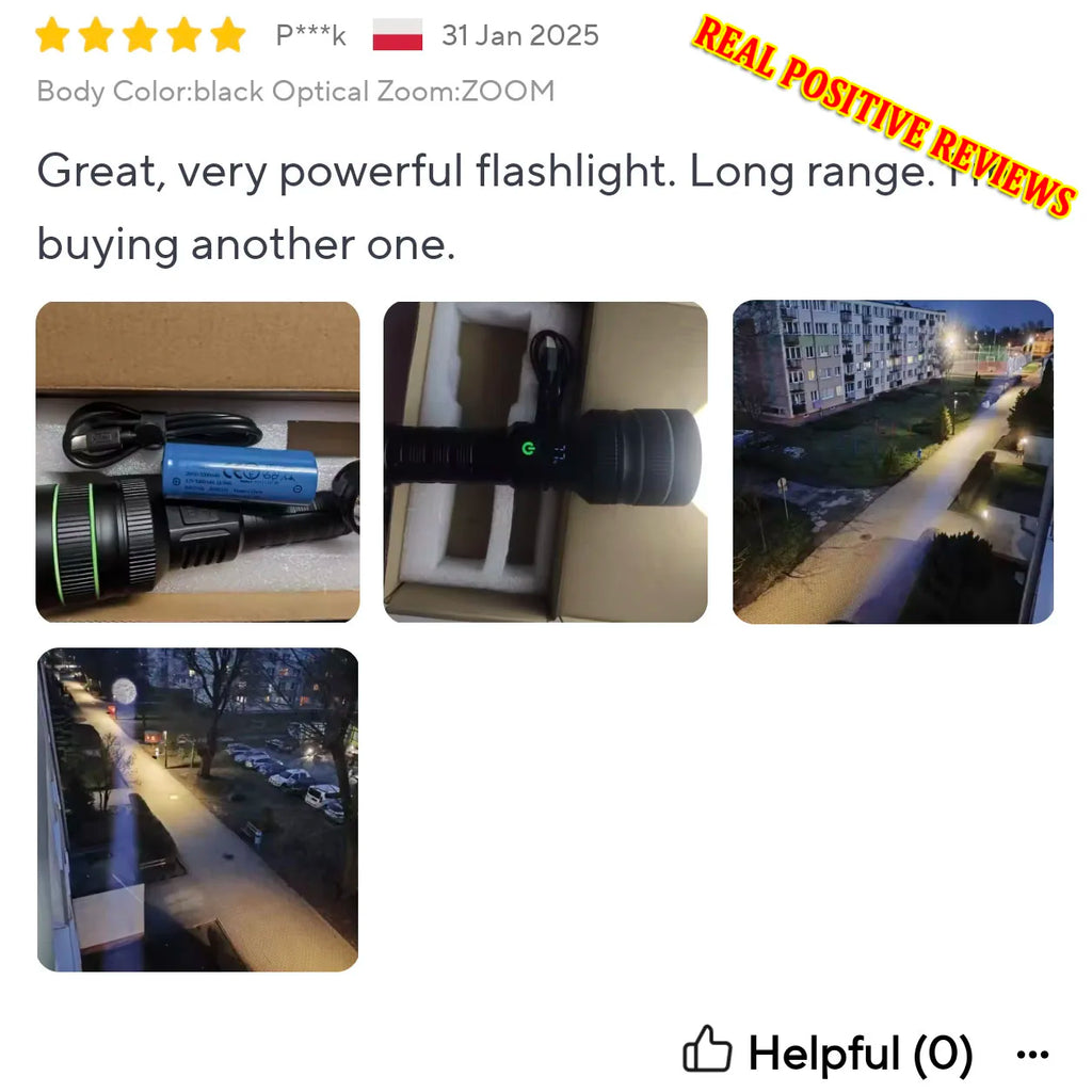 Most Powerful Long Shot LED Flashlight Zoomable Camping Torch Built-in 26650 Battery High Power Tactical Lantern for Outdoors