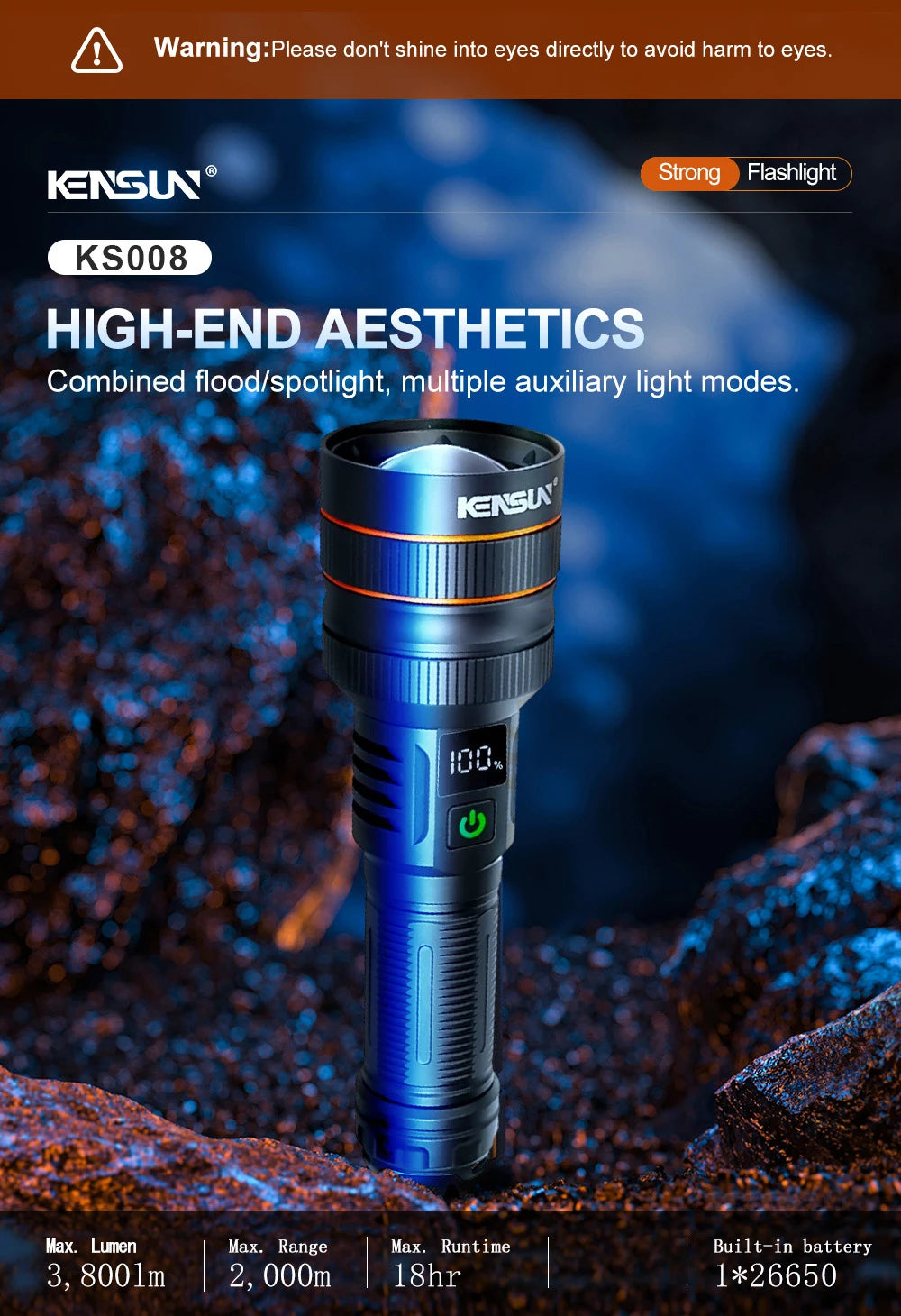 Most Powerful Long Shot LED Flashlight Zoomable Camping Torch Built-in 26650 Battery High Power Tactical Lantern for Outdoors